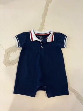 Baby Tommy Hilfiger Navy Romper | Short Sleeve | Logo I 3-6M